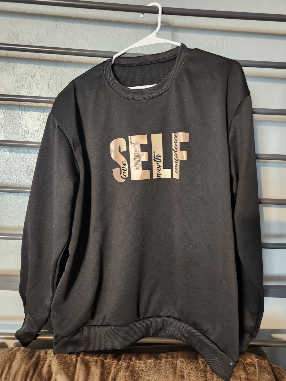 Black Women’s Sweatshirt with Metallic Gold SELF Graphic
